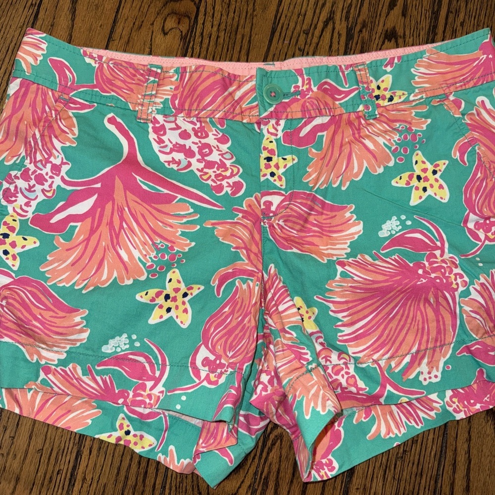 Lilly Pulitzer The Callahan Shorts Sz 12 Inseam 5" Tropical Beach Pink Turquoise